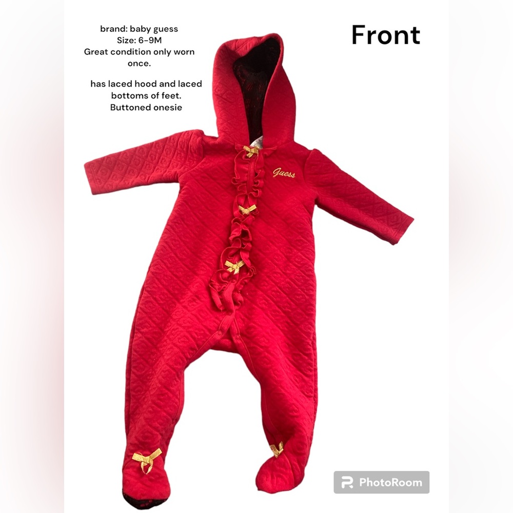 Baby guess, 6-9M gold bows with black laced